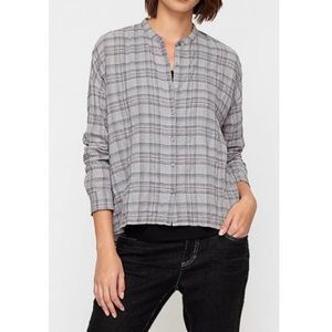 Eileen Fisher Mandarin Collar Plaid Flannel Shirt